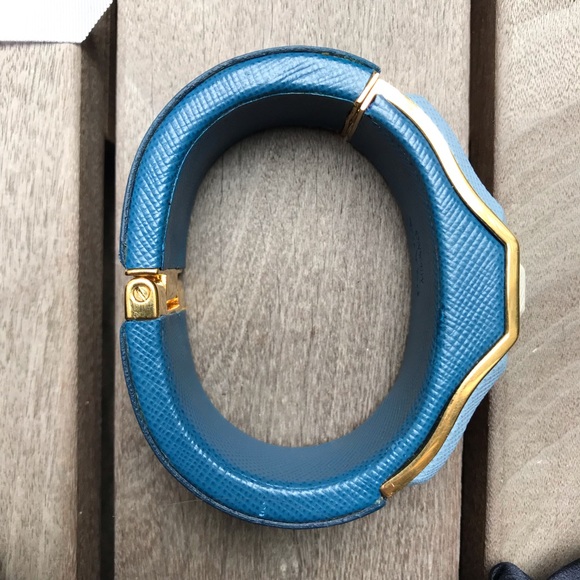 PRADA Vintage Blue Leather Saffiano Hinge Bracelet - Picture 3 of 7
